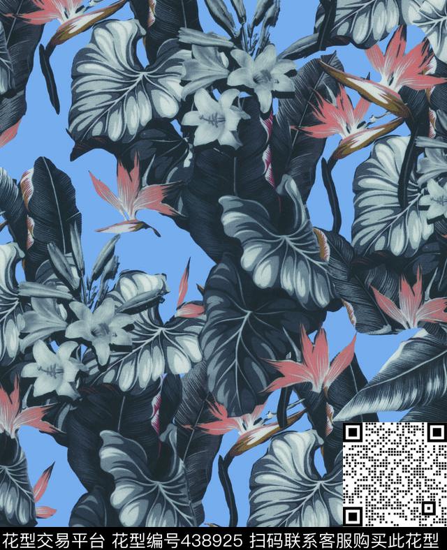 黑花花卉植物传统印花华亿平台下载（图片编号: 438925） - 瓦栏（Walan）