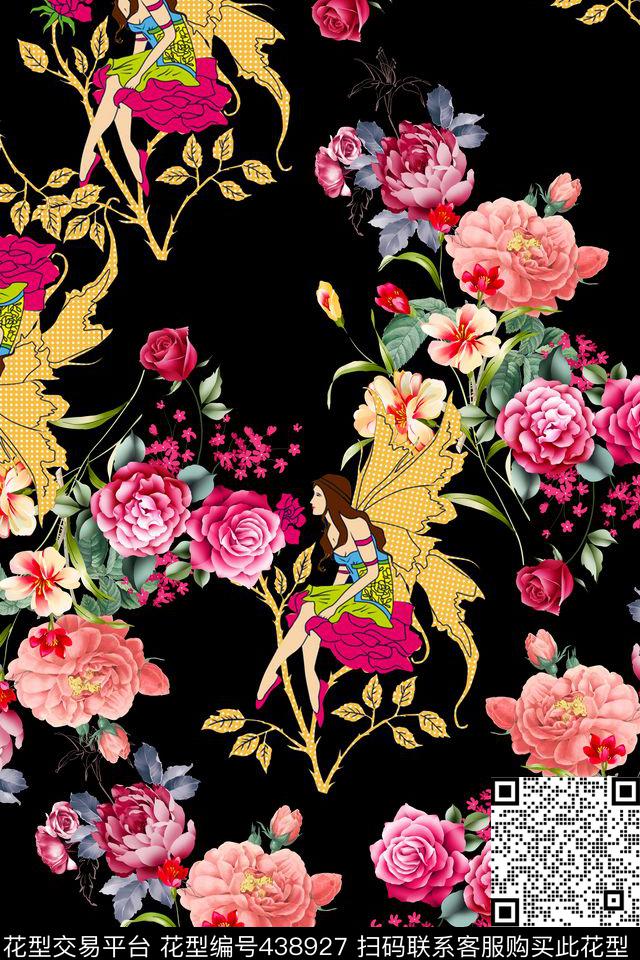 花卉美女牡丹数码印花华亿平台下载（图片编号: 438927） - 瓦栏（Walan）