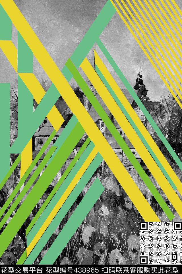 线条黑白油画数码印花华亿平台下载（图片编号: 438965） - 瓦栏（Walan）