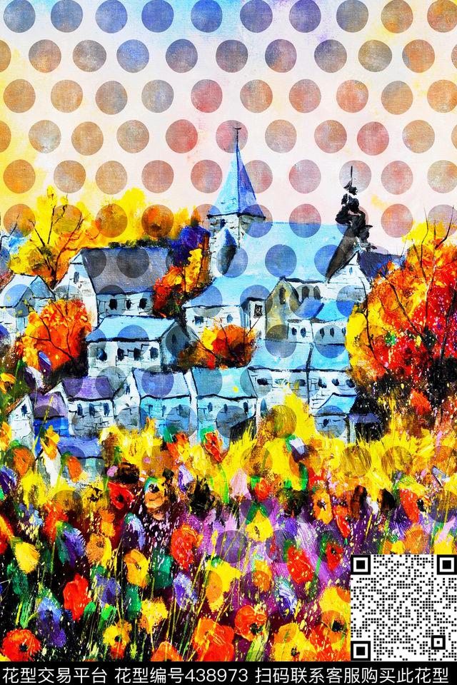 抽象点油画数码印花华亿平台下载（图片编号: 438973） - 瓦栏（Walan）