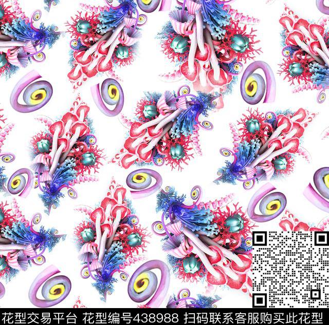 粉嫩蘑菇高雅个性植物叶数码印花华亿平台下载（图片编号: 438988） - 瓦栏（Walan）