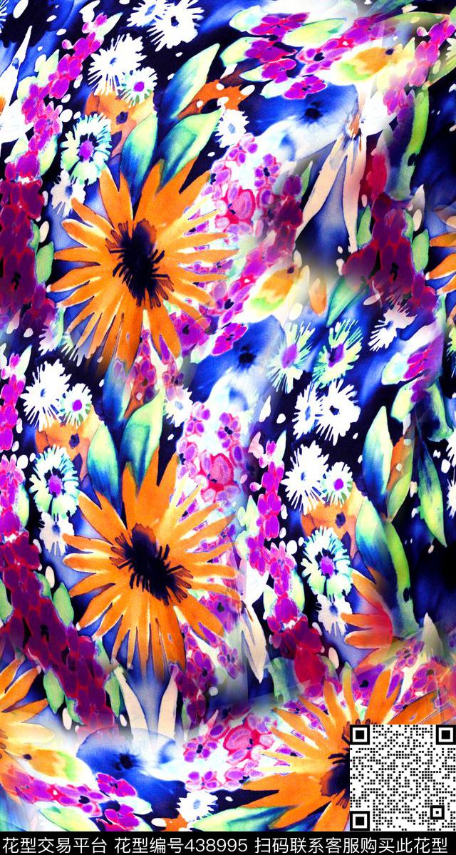 数码华亿平台抽象花卉组合颜色抽象华亿平台数码印花华亿平台下载（图片编号: 438995） - 瓦栏（Walan）