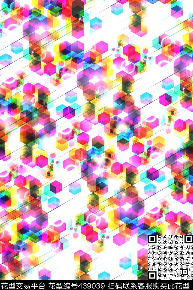 炫彩抽象几何数码印花华亿平台下载（图片编号: 439039） - 瓦栏（Walan）