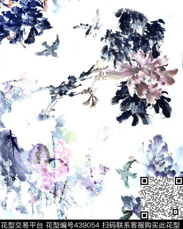 花绘面料水墨数码印花华亿平台下载（图片编号: 439054） - 瓦栏（Walan）