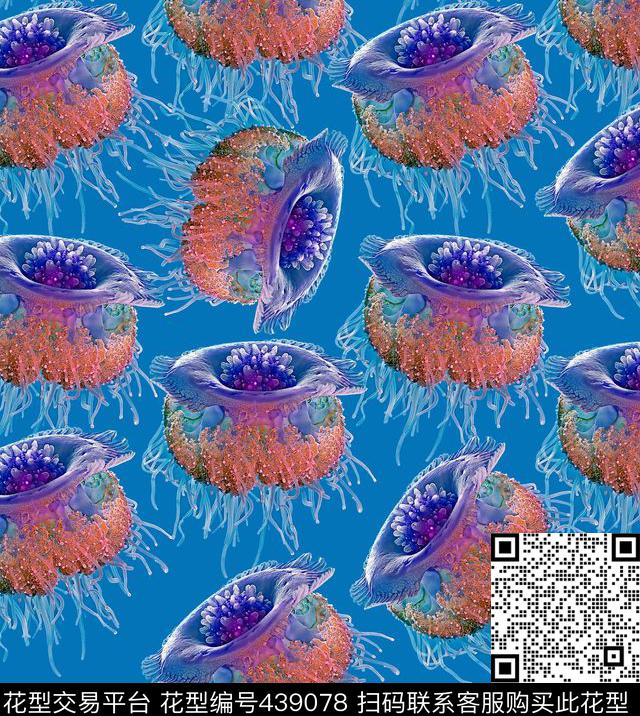 大水母动物流行海洋数码印花华亿平台下载（图片编号: 439078） - 瓦栏（Walan）