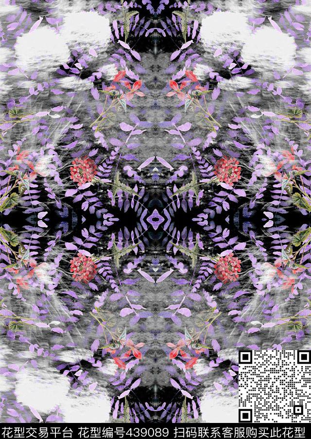 抽象花花卉时尚抽象数码印花华亿平台下载（图片编号: 439089） - 瓦栏（Walan）