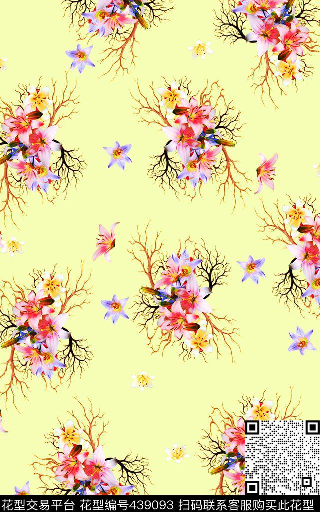 日韩树枝花卉数码印花华亿平台下载（图片编号: 439093） - 瓦栏（Walan）