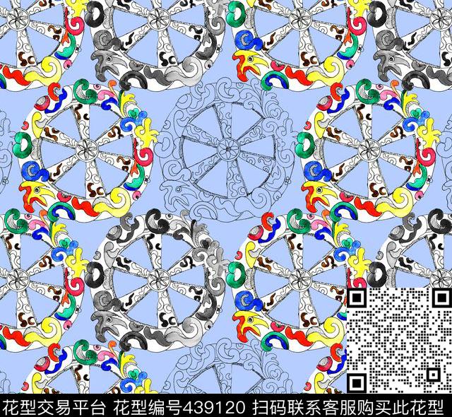大牌欧式手绘水彩图案花卉圆盘云纹年轻时尚抽象图数码印花华亿平台下载（图片编号: 439120） - 瓦栏（Walan）