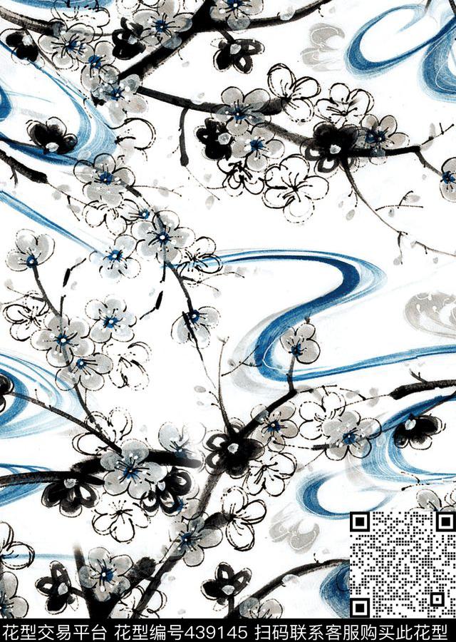 梅花面料水墨数码印花华亿平台下载（图片编号: 439145） - 瓦栏（Walan）