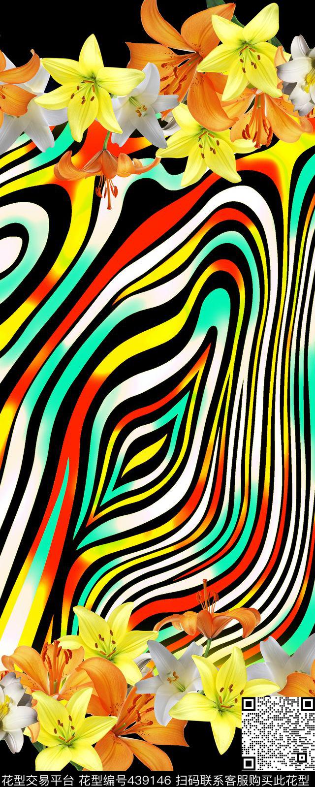 欧式抽像喇叭花数码印花华亿平台下载（图片编号: 439146） - 瓦栏（Walan）