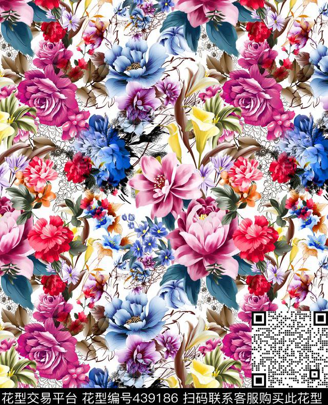 花卉面料花绘数码印花华亿平台下载（图片编号: 439186） - 瓦栏（Walan）