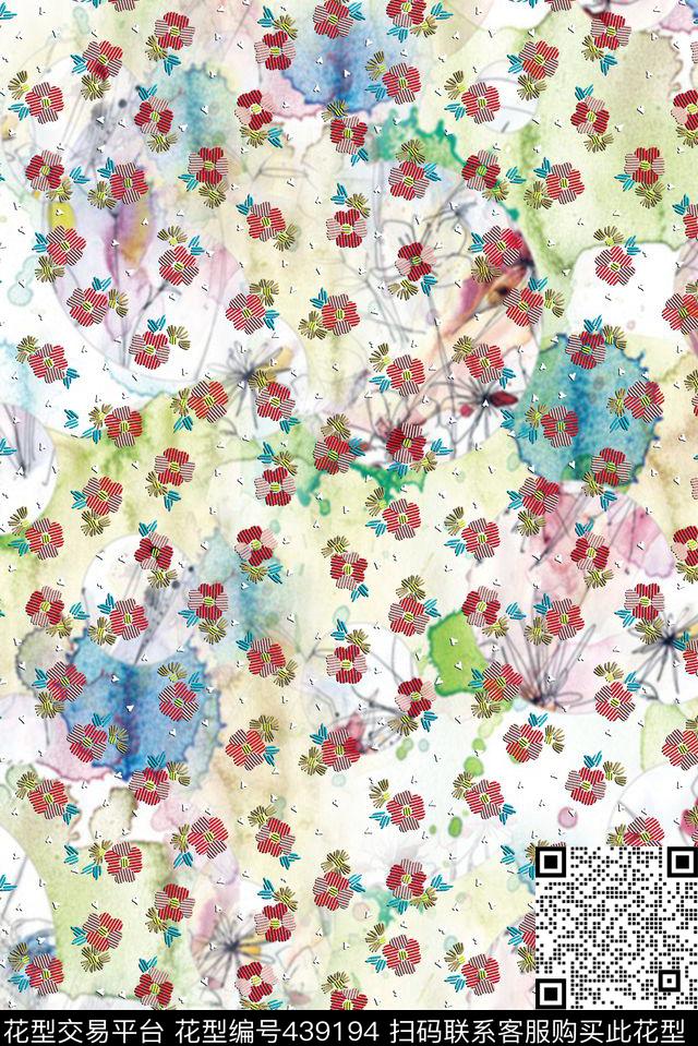 花卉可爱卡通可爱水彩小花数码印花华亿平台下载（图片编号: 439194） - 瓦栏（Walan）