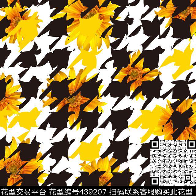 变异抽象千鸟格菊花数码印花华亿平台下载（图片编号: 439207） - 瓦栏（Walan）