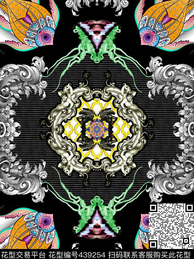 花抽象复古数码印花华亿平台下载（图片编号: 439254） - 瓦栏（Walan）