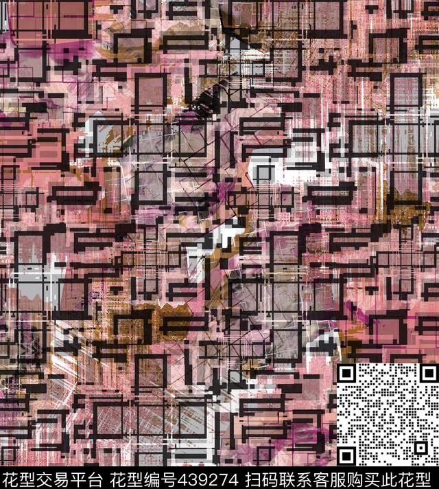 抽象大牌男装几何拼贴数码印花华亿平台下载（图片编号: 439274） - 瓦栏（Walan）