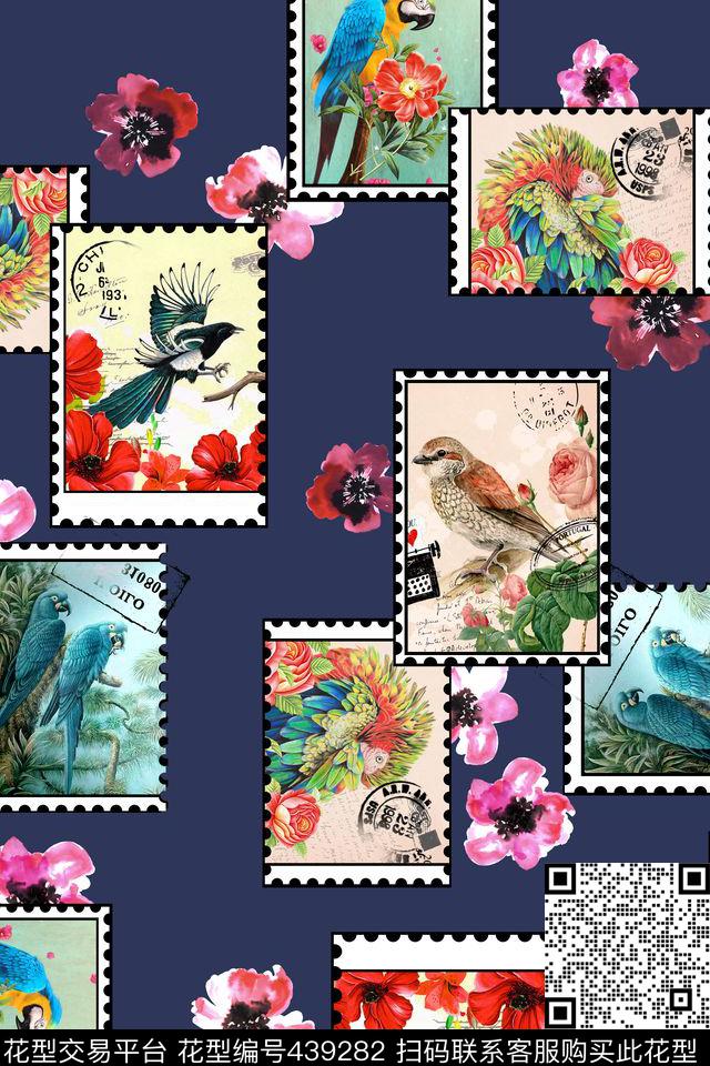 复古花朵鸟小花拼接短裙装华亿平台数码印花华亿平台下载（图片编号: 439282） - 瓦栏（Walan）