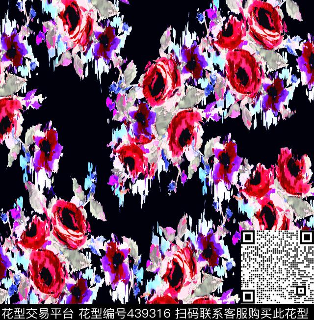 手绘彩花水彩画水粉数码印花华亿平台下载（图片编号: 439316） - 瓦栏（Walan）