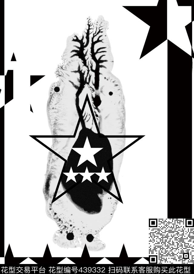 黑白抽象几何数码印花华亿平台下载（图片编号: 439332） - 瓦栏（Walan）