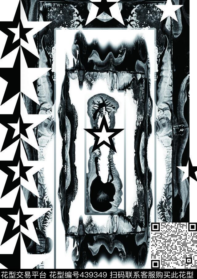 黑白抽象几何数码印花华亿平台下载（图片编号: 439349） - 瓦栏（Walan）