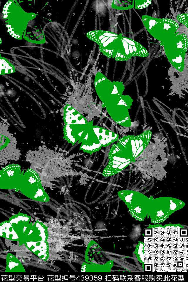 动物纹蝴蝶黑白传统印花华亿平台下载（图片编号: 439359） - 瓦栏（Walan）