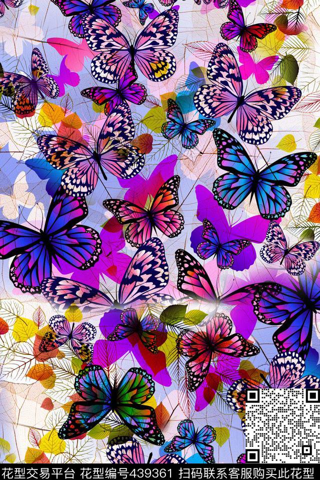 蝴蝶镂空叶子时尚数码印花华亿平台下载（图片编号: 439361） - 瓦栏（Walan）