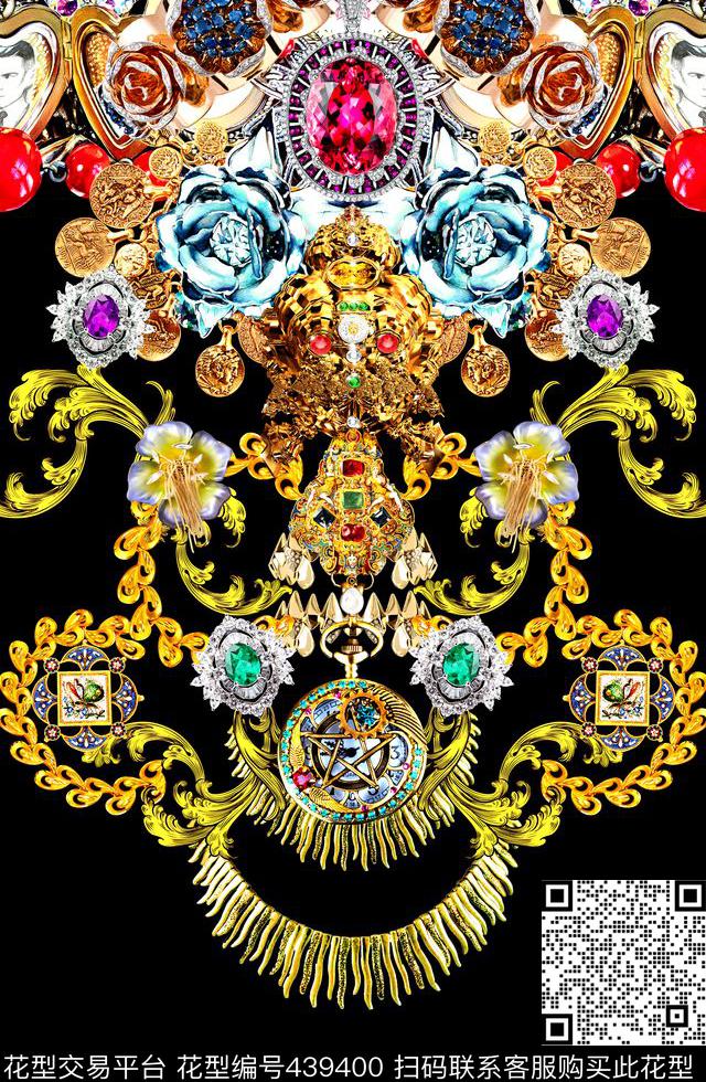 宝石大牌卷草数码印花华亿平台下载（图片编号: 439400） - 瓦栏（Walan）