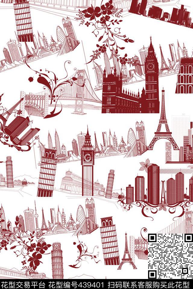 埃菲尔铁塔长江大桥城市剪影传统印花华亿平台下载（图片编号: 439401） - 瓦栏（Walan）