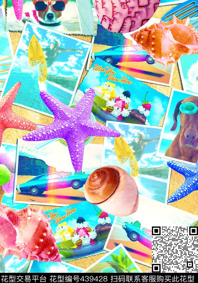 贝壳海景沙滩数码印花华亿平台下载（图片编号: 439428） - 瓦栏（Walan）