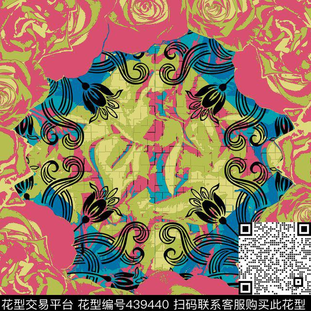 抽象方巾花卉传统印花华亿平台下载（图片编号: 439440） - 瓦栏（Walan）