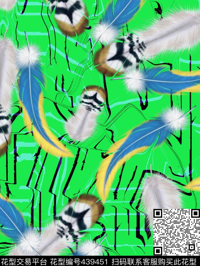 浪漫时尚浪漫线条羽毛传统印花华亿平台下载（图片编号: 439451） - 瓦栏（Walan）