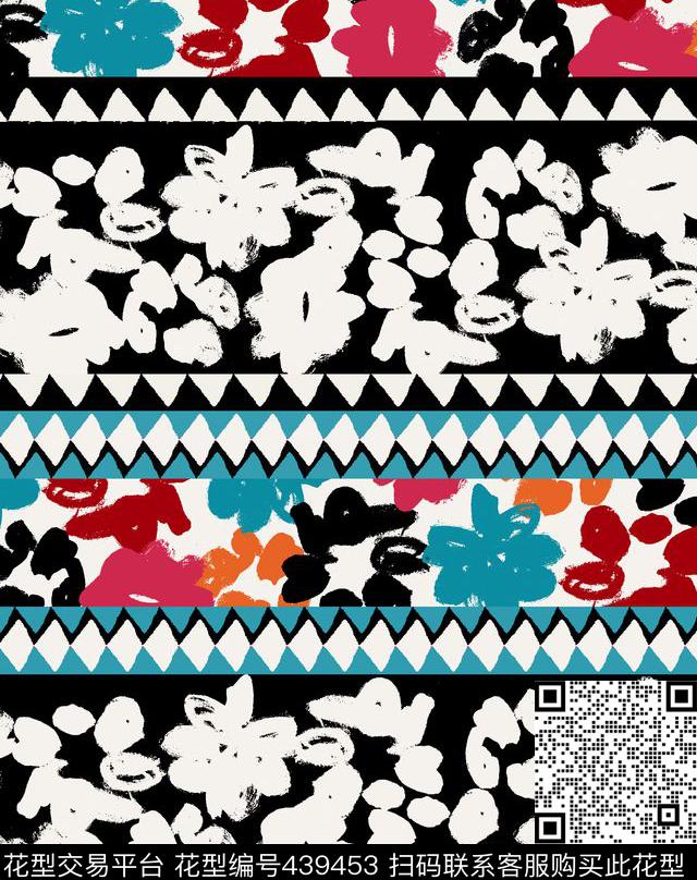 抽象几何花卉传统印花华亿平台下载（图片编号: 439453） - 瓦栏（Walan）