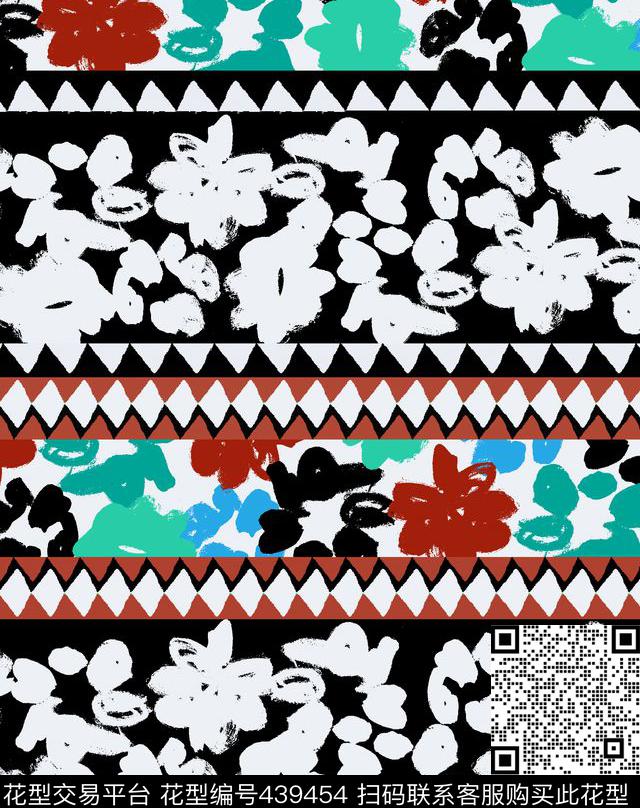抽象几何花卉传统印花华亿平台下载（图片编号: 439454） - 瓦栏（Walan）