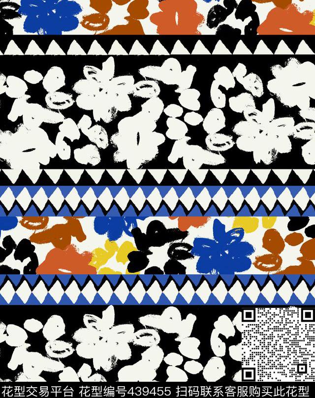 抽象几何花卉传统印花华亿平台下载（图片编号: 439455） - 瓦栏（Walan）