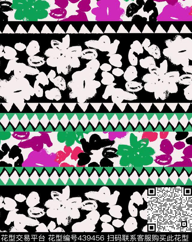 抽象几何花卉传统印花华亿平台下载（图片编号: 439456） - 瓦栏（Walan）