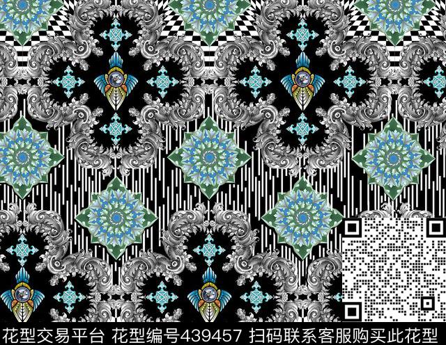 花抽象几何数码印花华亿平台下载（图片编号: 439457） - 瓦栏（Walan）
