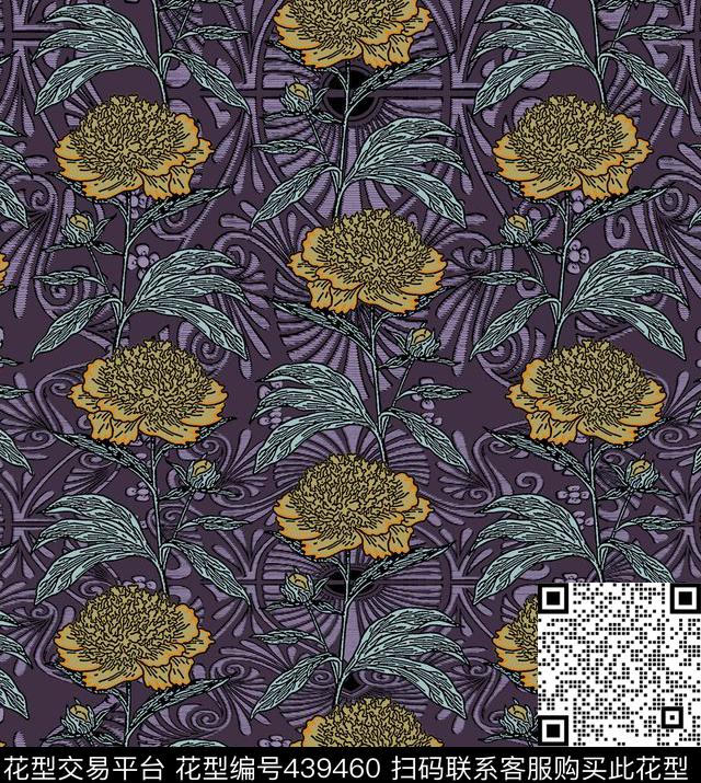 刺绣复古花卉数码印花华亿平台下载（图片编号: 439460） - 瓦栏（Walan）
