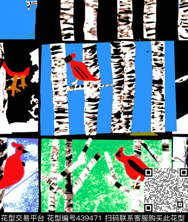 白桦林波普树林传统印花华亿平台下载（图片编号: 439471） - 瓦栏（Walan）