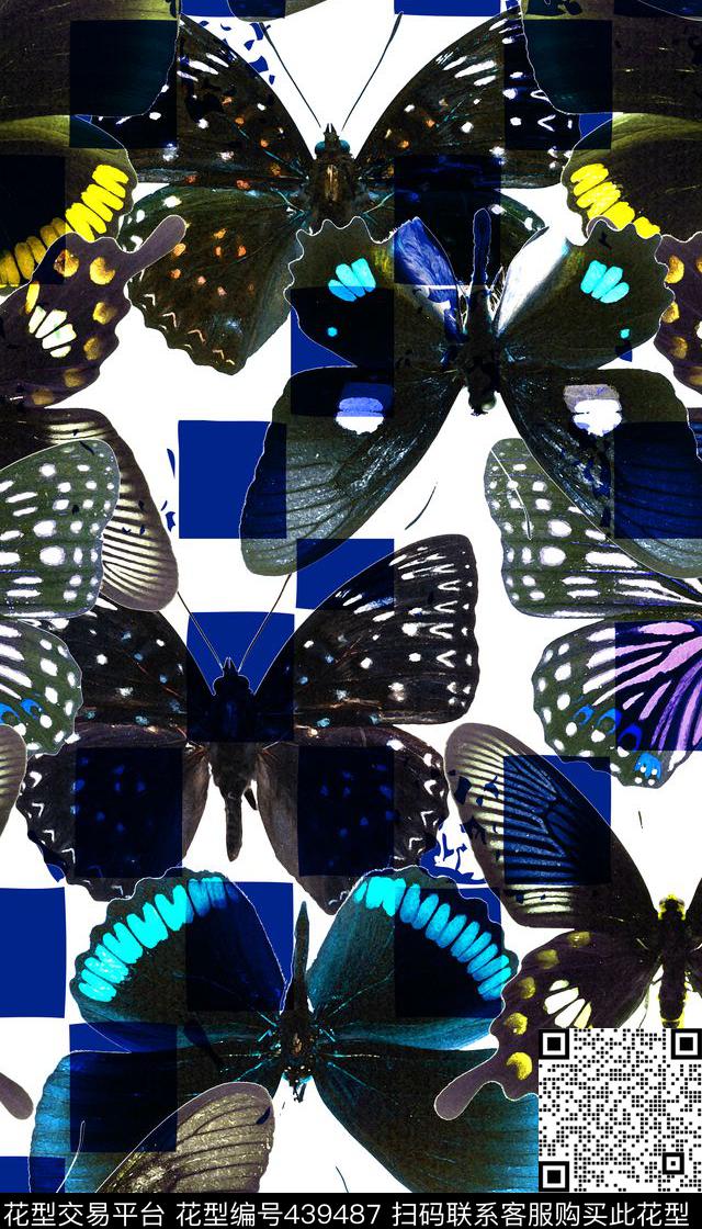 休闲蝴蝶格子数码印花华亿平台下载（图片编号: 439487） - 瓦栏（Walan）