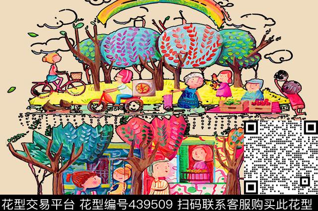 手绘涂鸦线条画数码印花华亿平台下载（图片编号: 439509） - 瓦栏（Walan）