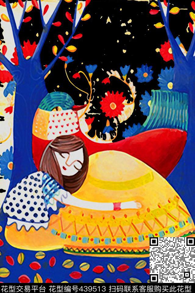 手绘涂鸦线条画数码印花华亿平台下载（图片编号: 439513） - 瓦栏（Walan）