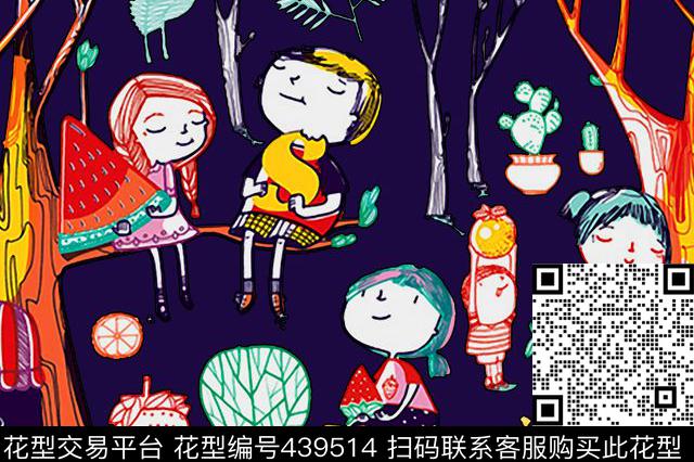 手绘涂鸦线条画数码印花华亿平台下载（图片编号: 439514） - 瓦栏（Walan）