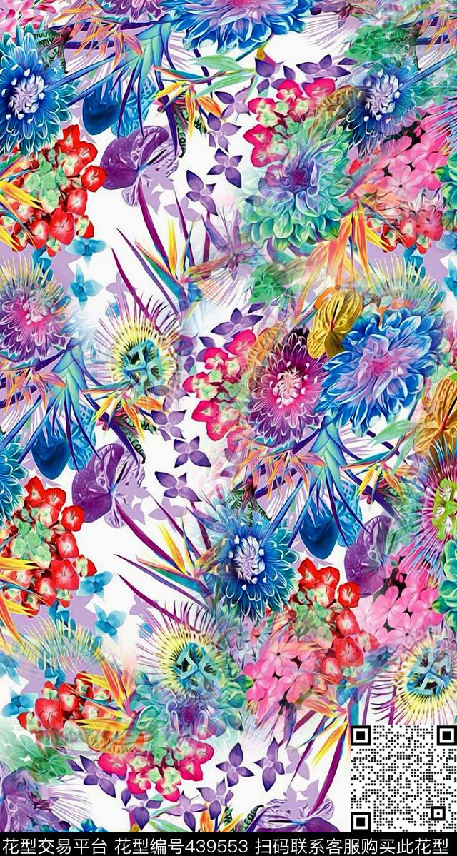 数码华亿平台花卉抽象艺术风格抽象华亿平台数码印花华亿平台下载（图片编号: 439553） - 瓦栏（Walan）