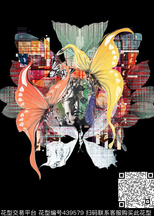 个性定位蝴蝶展翅几何花卉数码印花华亿平台下载（图片编号: 439579） - 瓦栏（Walan）