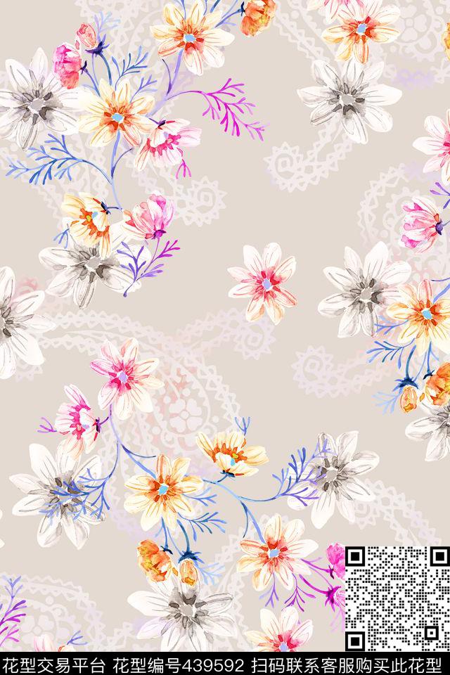女装大气清新腰果花清爽底花卉数码印花华亿平台下载（图片编号: 439592） - 瓦栏（Walan）