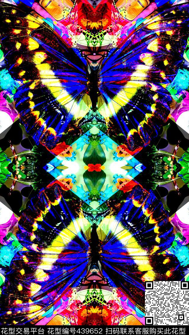 蝴蝶花卉几何数码印花华亿平台下载（图片编号: 439652） - 瓦栏（Walan）
