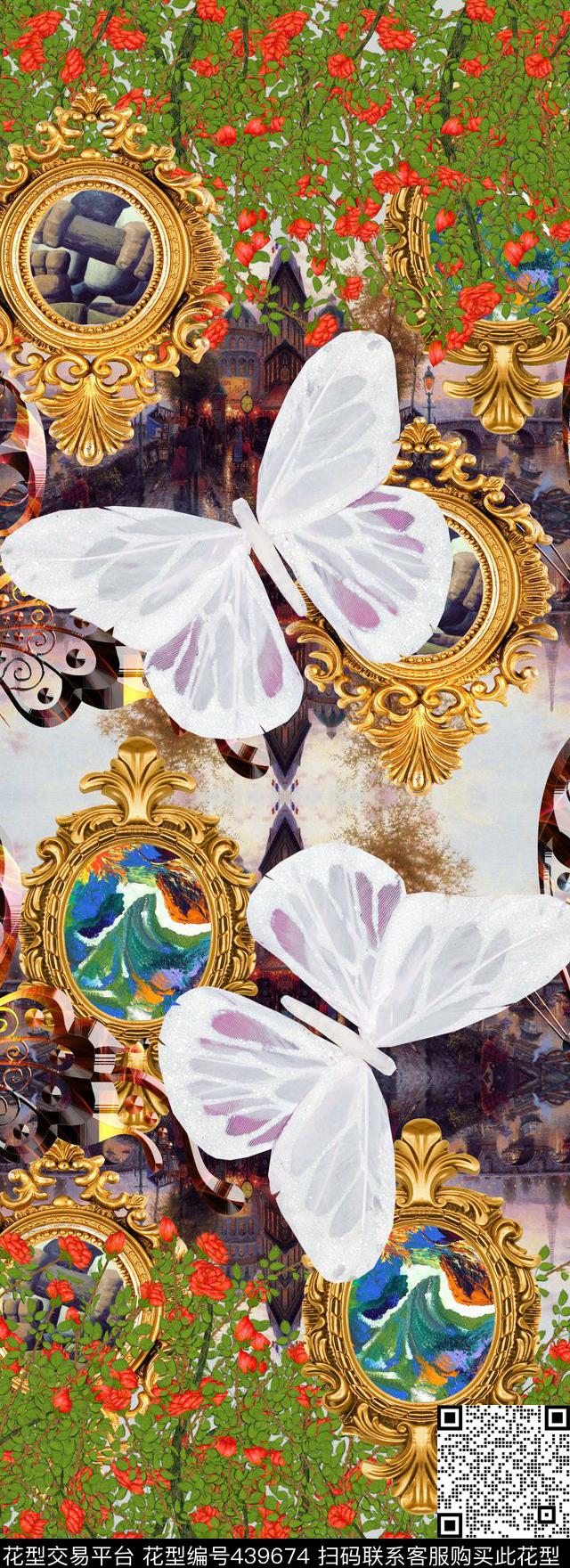 定位复古风景蝴蝶数码印花华亿平台下载（图片编号: 439674） - 瓦栏（Walan）