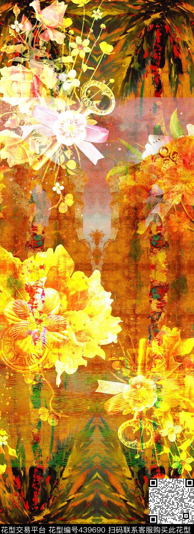 椰树泼墨油画数码印花华亿平台下载（图片编号: 439690） - 瓦栏（Walan）