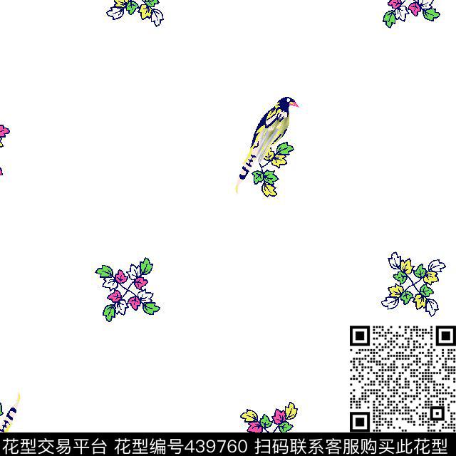 花鸟组合男装衬衫小碎花传统印花华亿平台下载（图片编号: 439760） - 瓦栏（Walan）