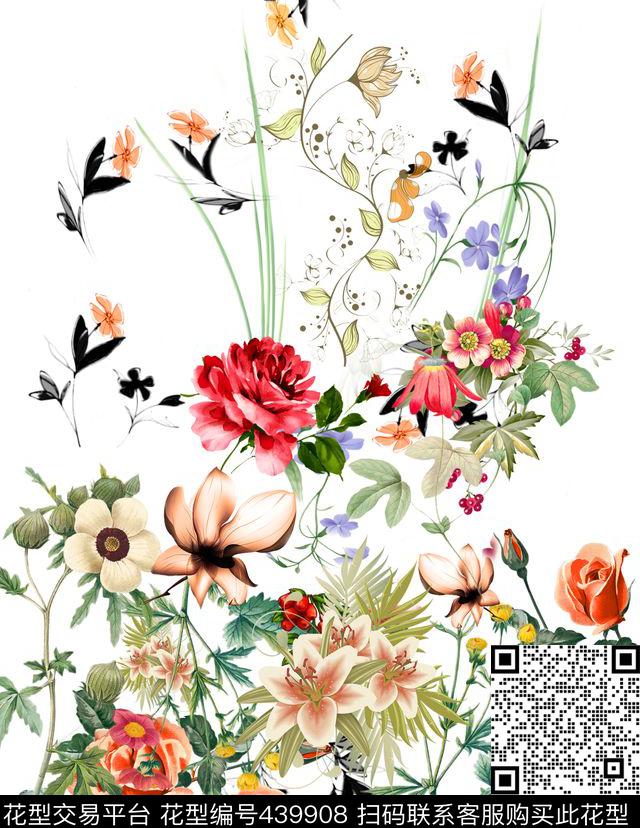 大牌走秀时尚裙子手绘花卉清爽数码印花华亿平台下载（图片编号: 439908） - 瓦栏（Walan）