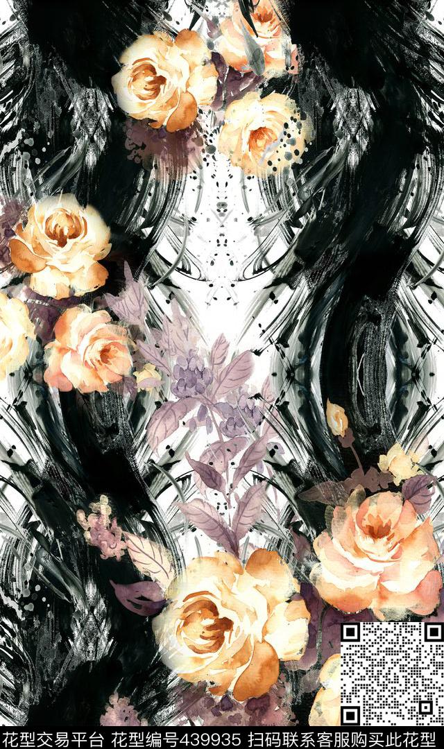 黑白灰泼墨水彩时尚大牌数码印花华亿平台下载（图片编号: 439935） - 瓦栏（Walan）